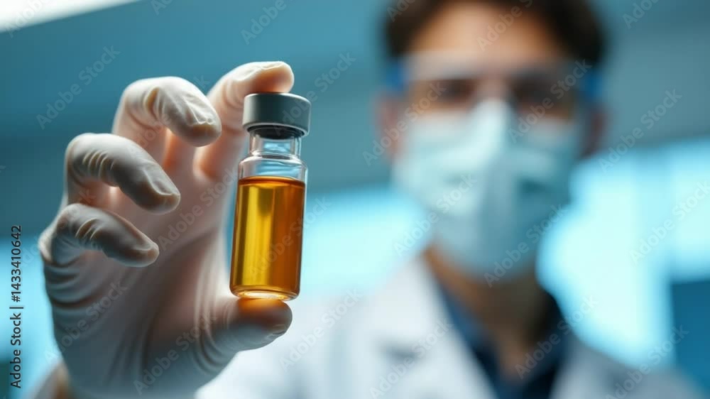 Precision in Practice: Gloved Hand with Amber Vial Precision in Practice: Gloved Hand with Amber Vial