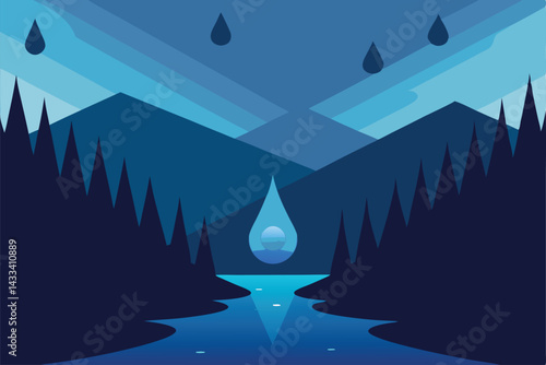 slow motion raindrops hitting calm river .eps
