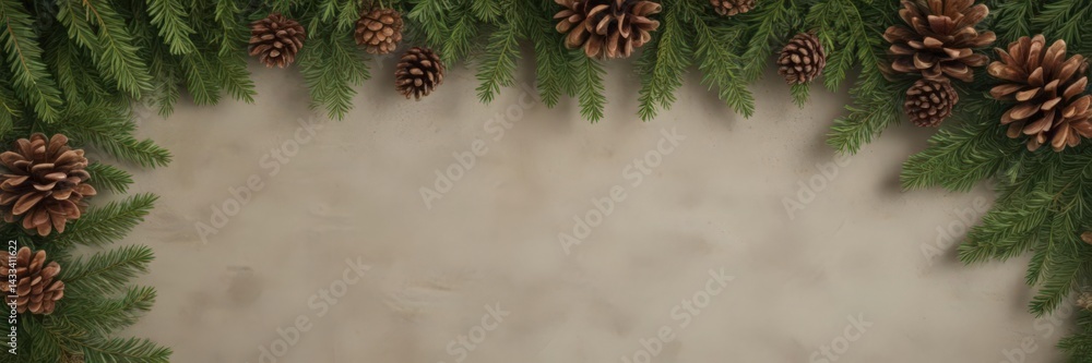 custom made wallpaper toronto digitalLush fir branches & pine cones, rustic Xmas border , botanical, nature, holiday decor
