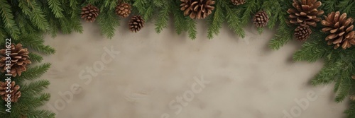 Wallpaper Mural Lush fir branches & pine cones, rustic Xmas border , botanical, nature, holiday decor Torontodigital.ca