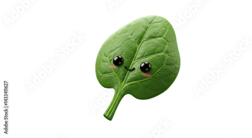 Cute Cartoon Spinach Leaf with Smiling Face Illustration on Transparent Background for Children Design and Healthy Eating Promotion