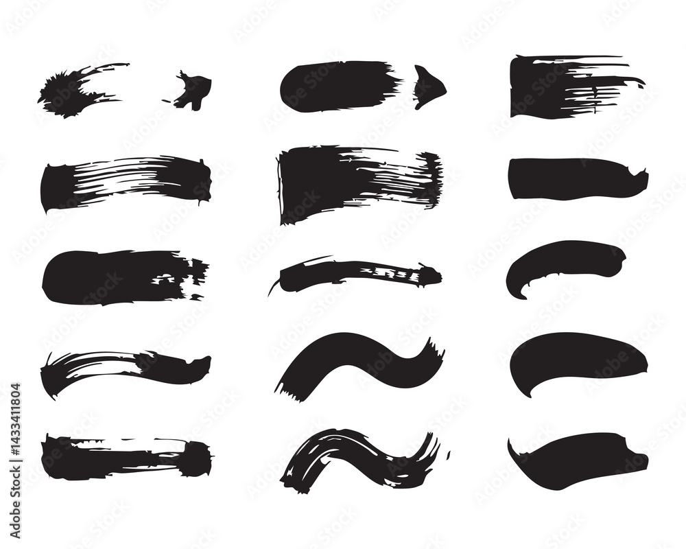 Set of black vector brush strokes for graphic design, digital art, grunge textures, paint effect, web decoration, banners, abstract backgrounds, modern art projects, creative elements Set of black vector brush strokes for graphic design, digital art, grunge textures, paint effect, web decoration, banners, abstract backgrounds, modern art projects, creative elements
