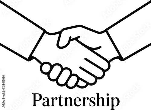 Handshake Symbol Black and White Illustration - Simple Line Drawing Representing Partnership, Business Agreement, and Professional Collaboration