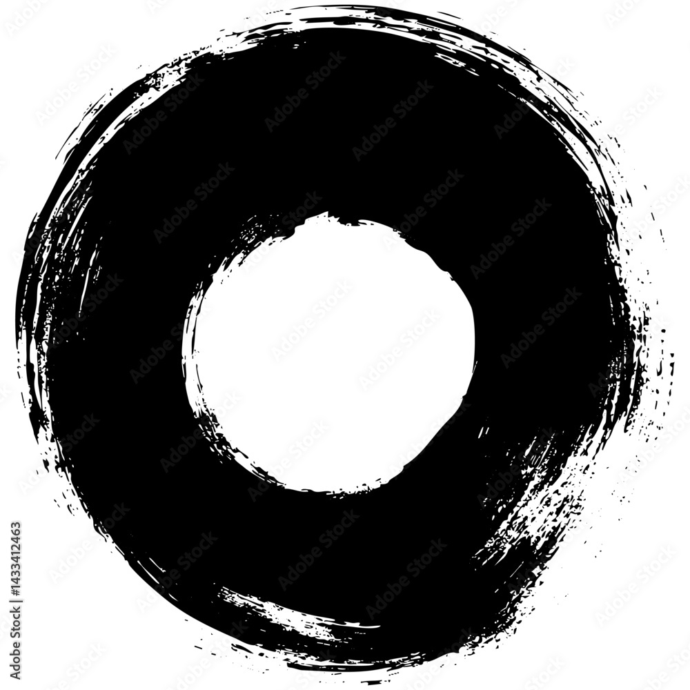 Circular black brushstroke creating an artistic design in a minimalist style Circular black brushstroke creating an artistic design in a minimalist style