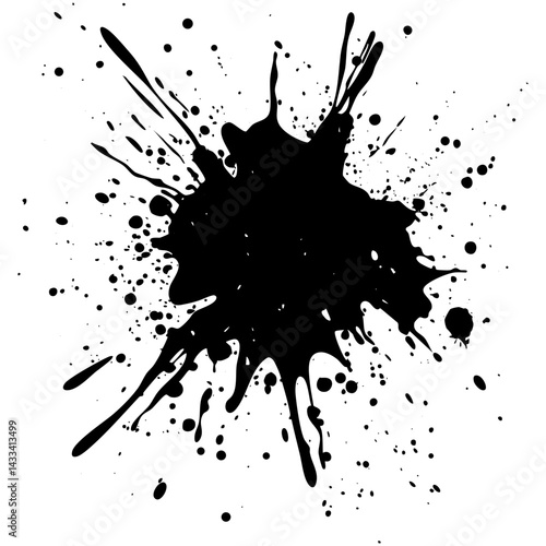 Black ink splatter creating an abstract design on white background