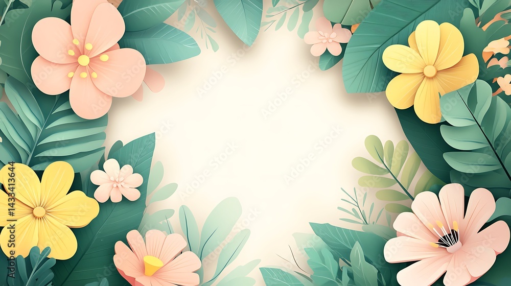 Floral frame with paper art, and spring. Floral frame with paper art, and spring.
