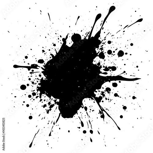 Creative splatter of black ink on a white background illustrating abstract art concept