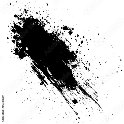 Black ink splash creating a dynamic and artistic design on a white background
