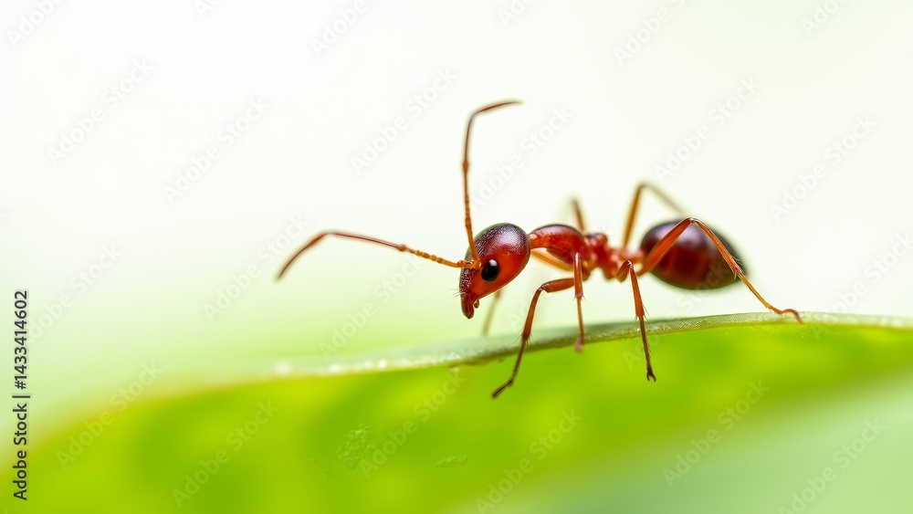 Red Ant On Green Leaf, Macro Red Ant On Green Leaf, Macro