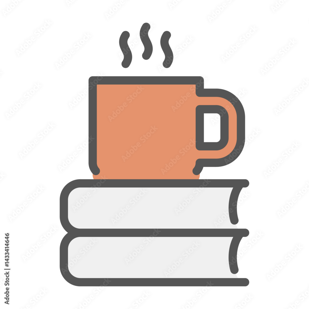 coffee and books filled outline icon. tea and books color line illustration. coffee and books filled outline icon. tea and books color line illustration.