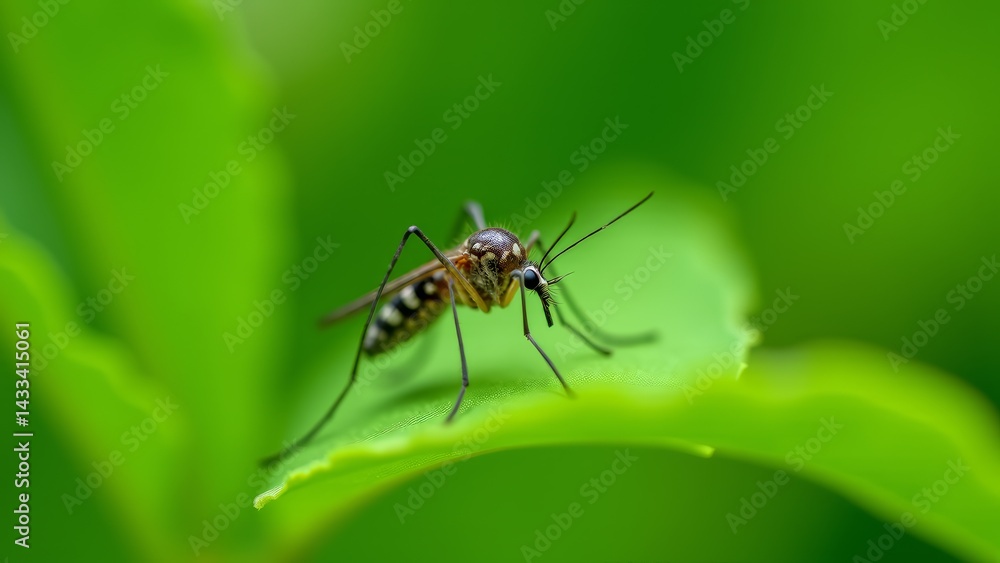 Mosquito Resting On Green Leaf Macro Mosquito Resting On Green Leaf Macro