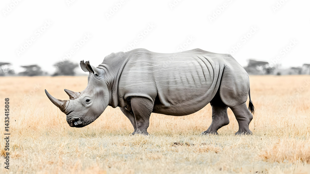 Fototapeta premium Gray Rhinoceros In African Grassland