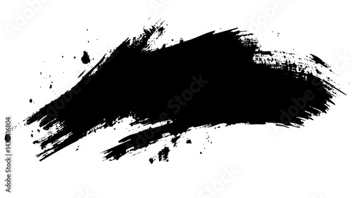 Bold black paint stroke creating an artistic splash effect on a white background