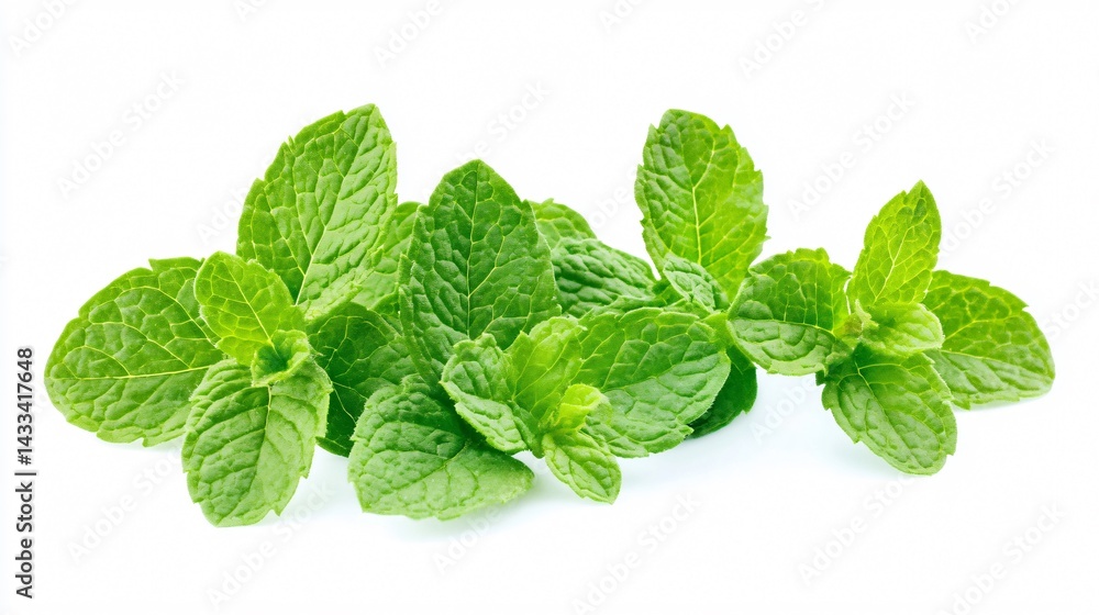 Fresh Mint Leaves on White Background for Culinary Designs Fresh Mint Leaves on White Background for Culinary Designs