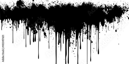 Black paint dripping in artistic abstract designs on white background
