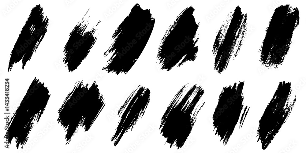 Collection of black brush strokes on a white background for artistic design Collection of black brush strokes on a white background for artistic design