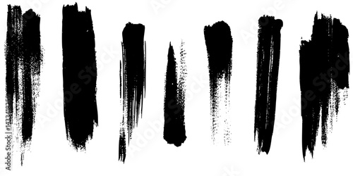 Creative black paint brush strokes arranged in various styles for artistic expression