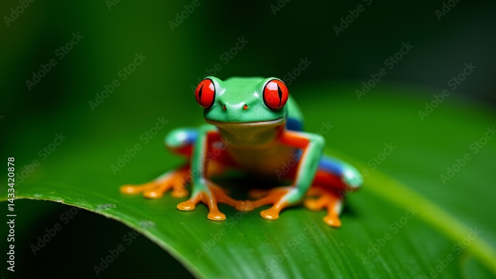 Fototapeta premium Red-Eyed Tree Frog On Green Leaf