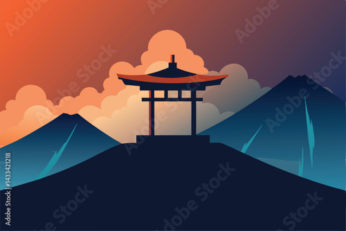 small hill shrine under stormy sky .eps
