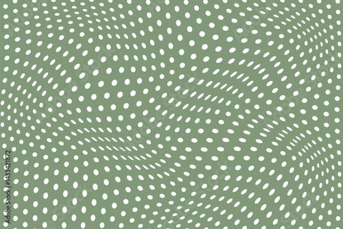 simple abstract white color small polka dot wavy distort pattern on ancient color background wavy dot grid optical illusion in sage green
