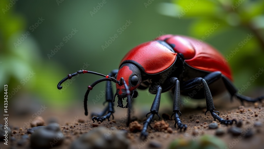 Naklejka premium Close-up Of A Shiny Red Beetle