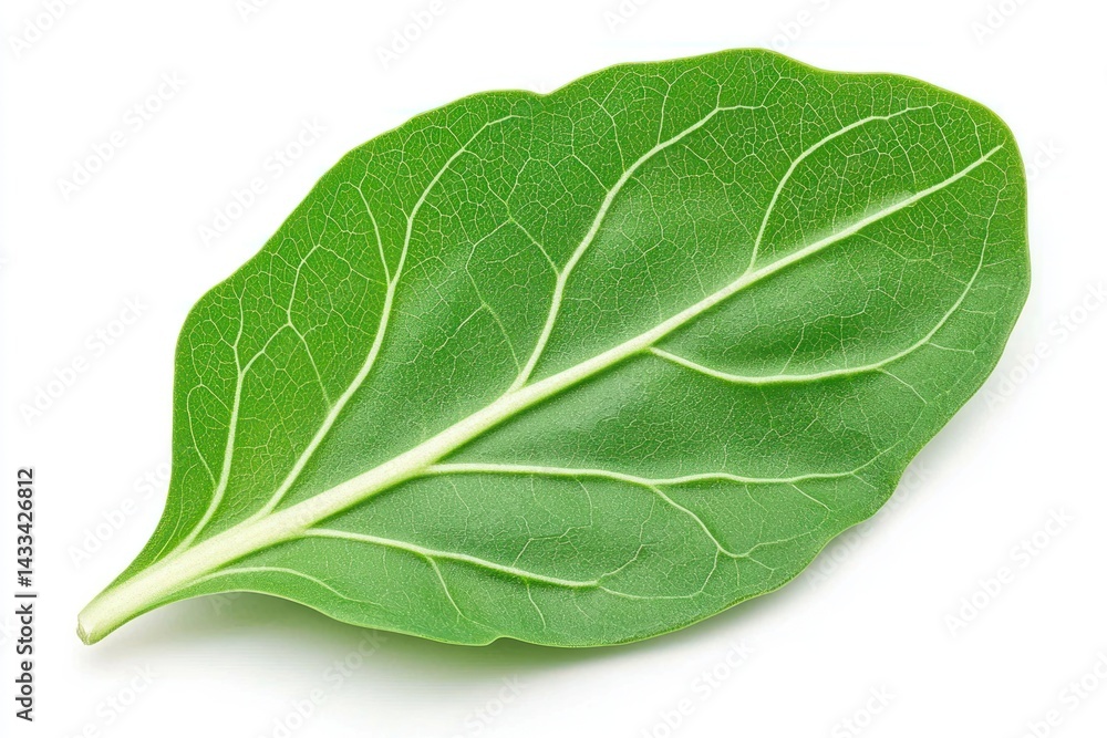 Obraz premium Single vibrant green leaf isolated on white background
