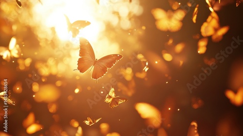 Butterflies Fluttering in Glowing Golden Sunlight