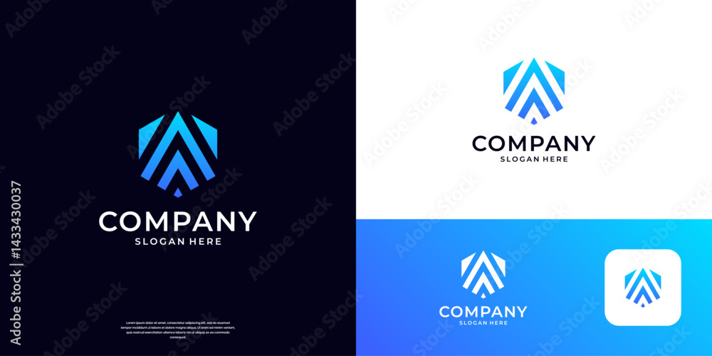 Geometric letter A with hexagon shape logo design template. Geometric letter A with hexagon shape logo design template.