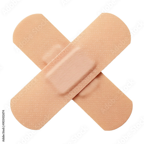 First Aid Bandage Cross: A simple yet powerful image of two adhesive bandages crossing each other, a visual metaphor for healing, protection, and care.