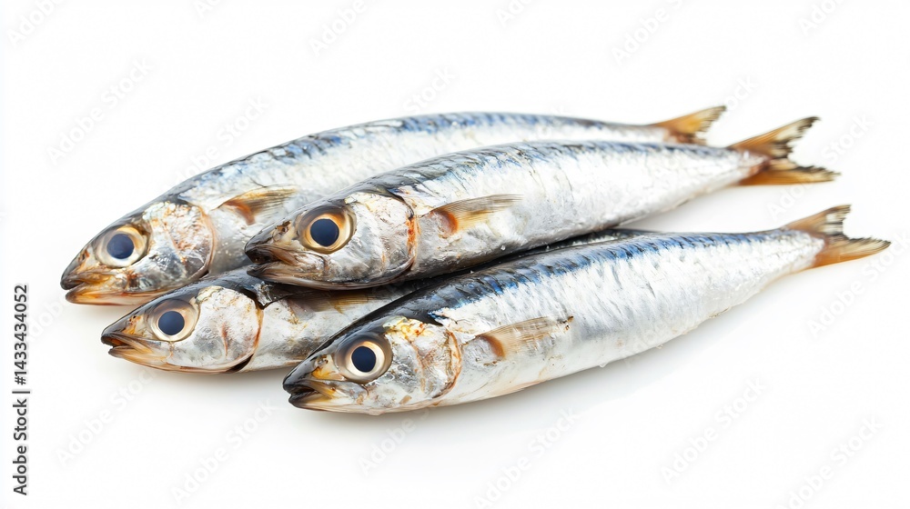 Fresh Sardines on White Background for Professional Recipes and Packaging Design