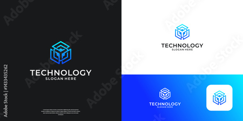 Geometric letter T logo design. Abstract hexagon shape with technology symbol. Usable for business and company.