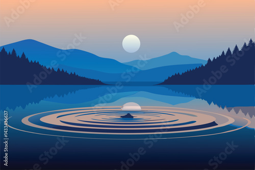 soft ripples in pond under gentle drizzle .eps