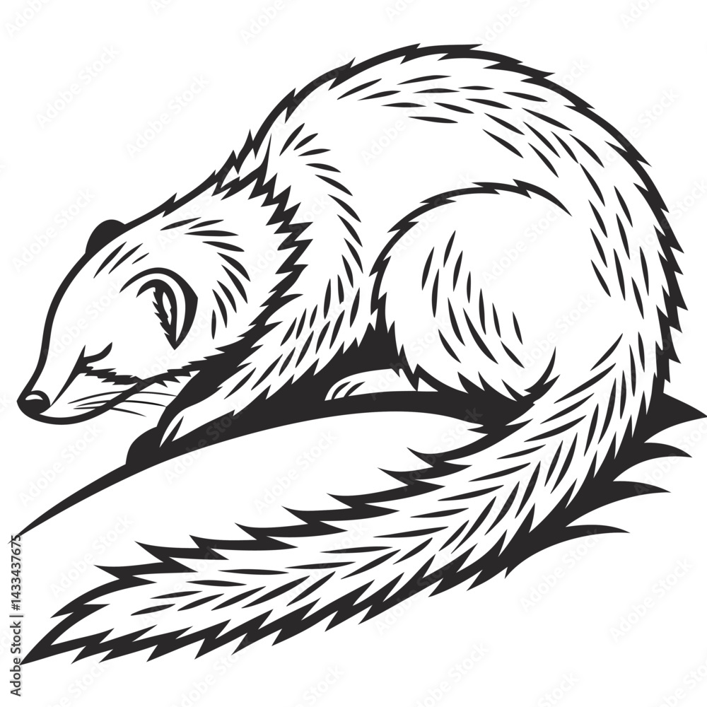 Obraz premium Minimalistic Black and White Mongoose Silhouette, Wildlife Outline, Animal Art