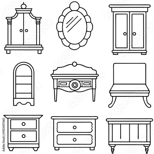 Set of wooden furniture icons