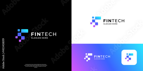 Modern fin tech logo design. Abstract letter F with digital data symbol logo vector.