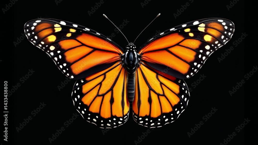 Fototapeta premium Monarch Butterfly Isolated Against Black Background