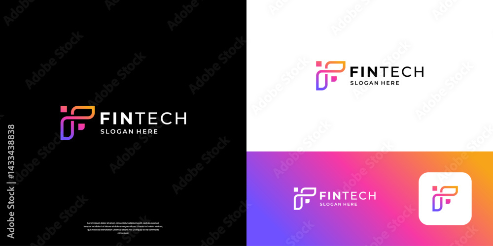 Fototapeta premium Letter F logo design inspiration. Abstract financial tech symbol logo branding.