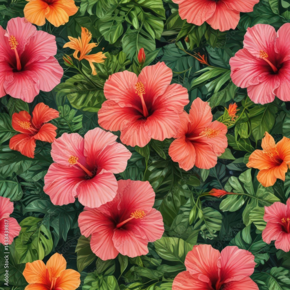 Obraz premium red and white flowers, seamless pattern with red flowers, seamless pattern with red and white flowers