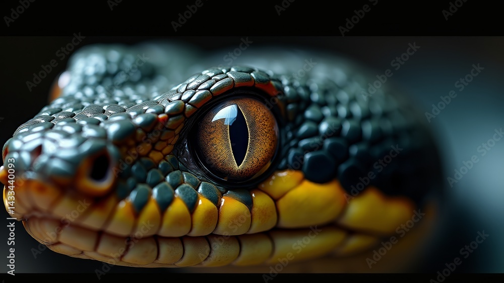 Fototapeta premium Close-Up Of Snake Eye, Black Background