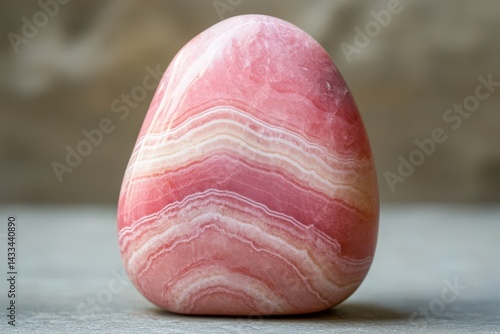 Foto Polished pink calcite stone with intricate banding patterns.
