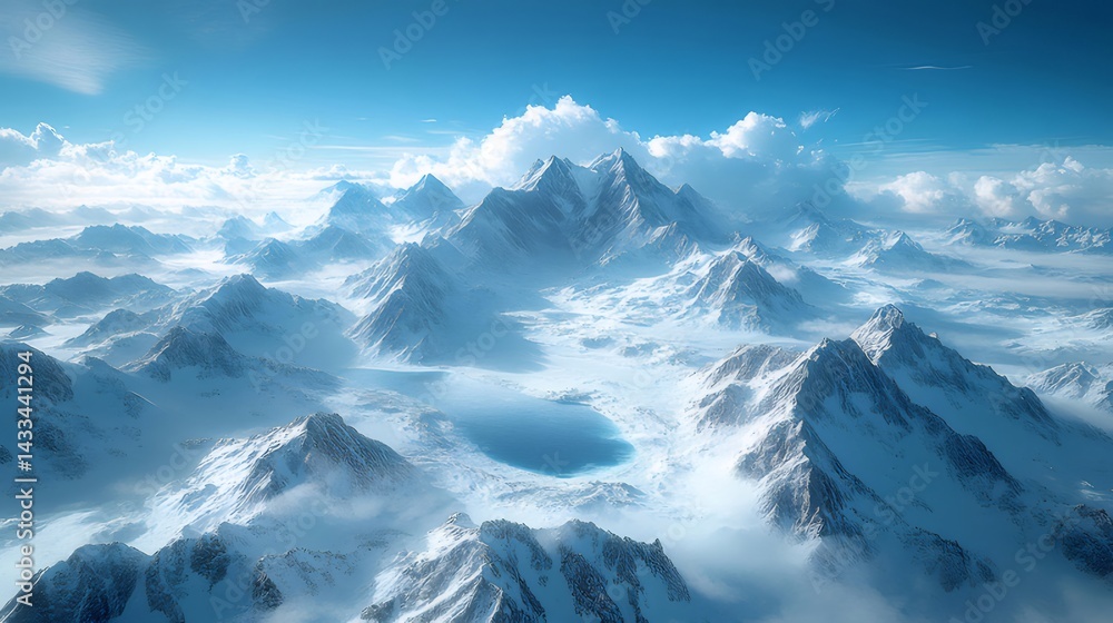 青い空の下 雲海と雪山が織りなす雄大なパノラマ風景 高山地帯の壮大な自然景色 青い空の下 雲海と雪山が織りなす雄大なパノラマ風景 高山地帯の壮大な自然景色