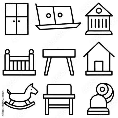 Set of wooden furniture icons