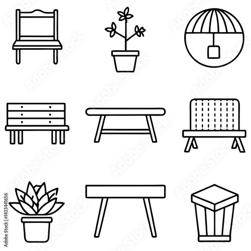 Set of wooden furniture icons
