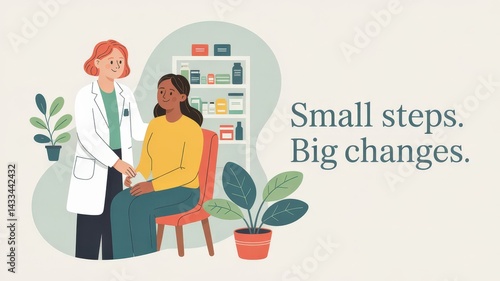 Inspirational greeting card featuring quote highlighting importance of small steps for significant changes in life. Pharmacists Declare War on Alcoholism Month