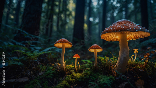 Obraz na płótnie Mystical glowing mushrooms in an enchanting forest. w salonie