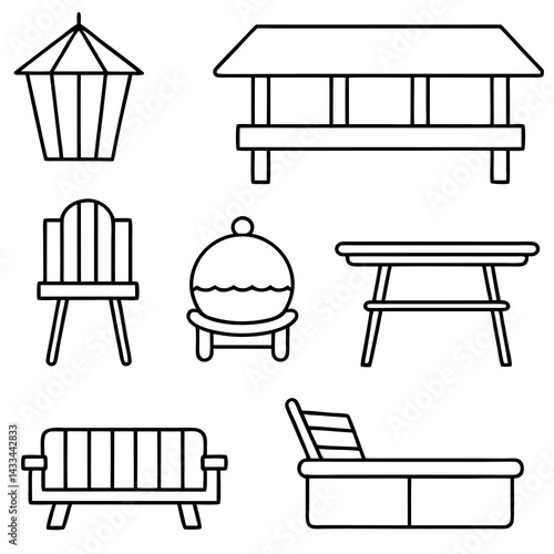 Set of wooden furniture icons