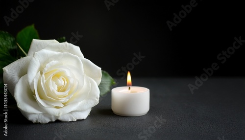 Wallpaper Mural sympathy card with white candle and white rose on dark background with copy space Torontodigital.ca