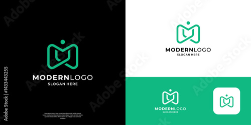 Abstract letter M logo design inspiration. Simple initial M tech symbol usable for business and corporate.