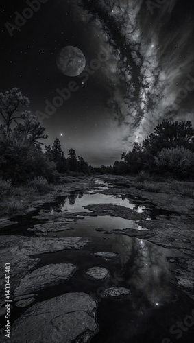 Obraz na płótnie Mystical grayscale celestial convergence imagery. w salonie