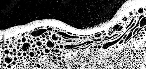 Unique foam soap texture overlay showcasing intricate bubble formations and smooth ripples in monochrome design